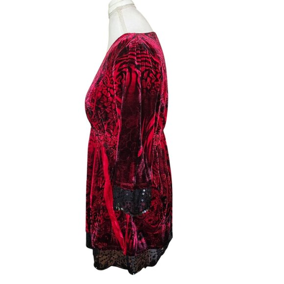 Y2K Red Baby Top Shirt Velvet‎ Black Lace Paisley Whimsigoth Size M Medium Goth - Picture 7 of 9